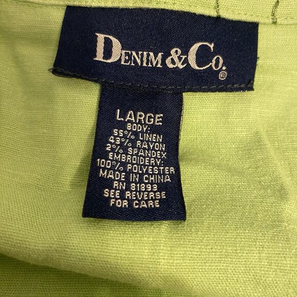 ButtonUp Top & CapriPants 2Pcs Set Denim & Co Green Embroidered Resort Lounge L - Picture 5 of 12